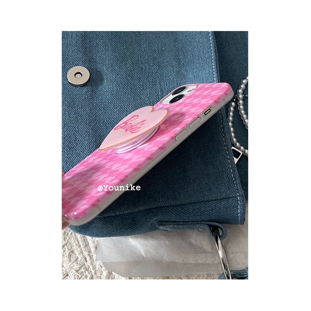 Ốp Điện Thoại Mềm Họa Tiết Caro Màu Hồng Nữ Tính Cho 15 / 13pro / 12promax / 14 / 11