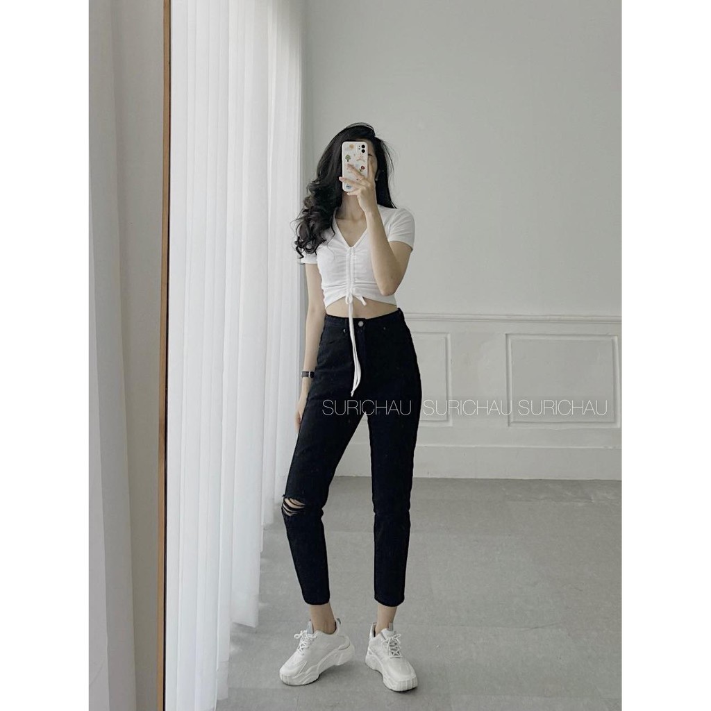 Quần Mom Jeans lai thường rách gối | BigBuy360 - bigbuy360.vn