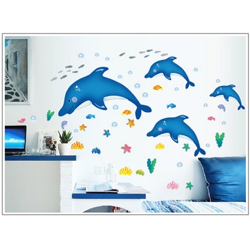 Decal dán tường đàn cá heo xanh nhỏ BINBIN EB63 (Có keo sẵn)