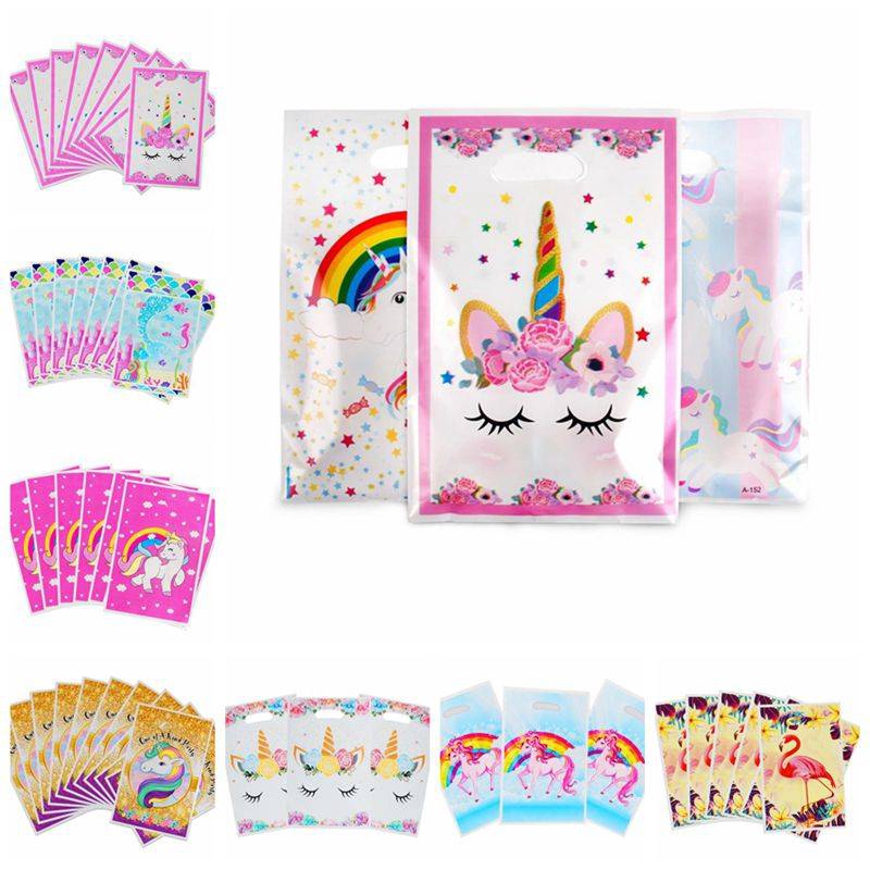Set 10 Túi Nhựa Đựng Quà Tặng In Hình Kỳ Lân Dễ Thương