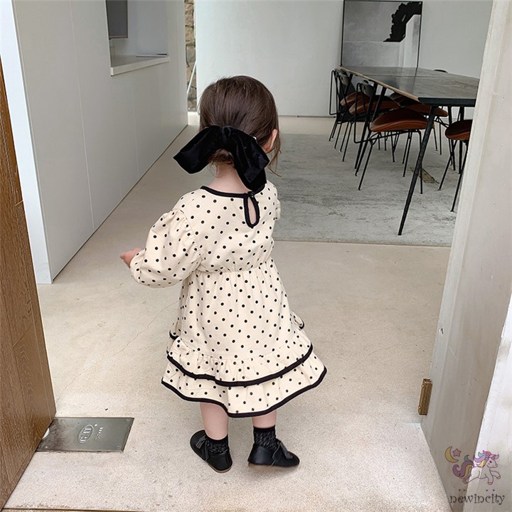 Đầm công chúa Dài Tay Họa Tiết Chấm Bi Dễ Thương Cho Bé