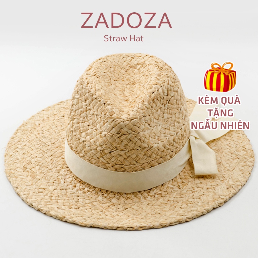 Mũ cói đi biển, mũ cói panama, nón cói raffia basic có nơ 11