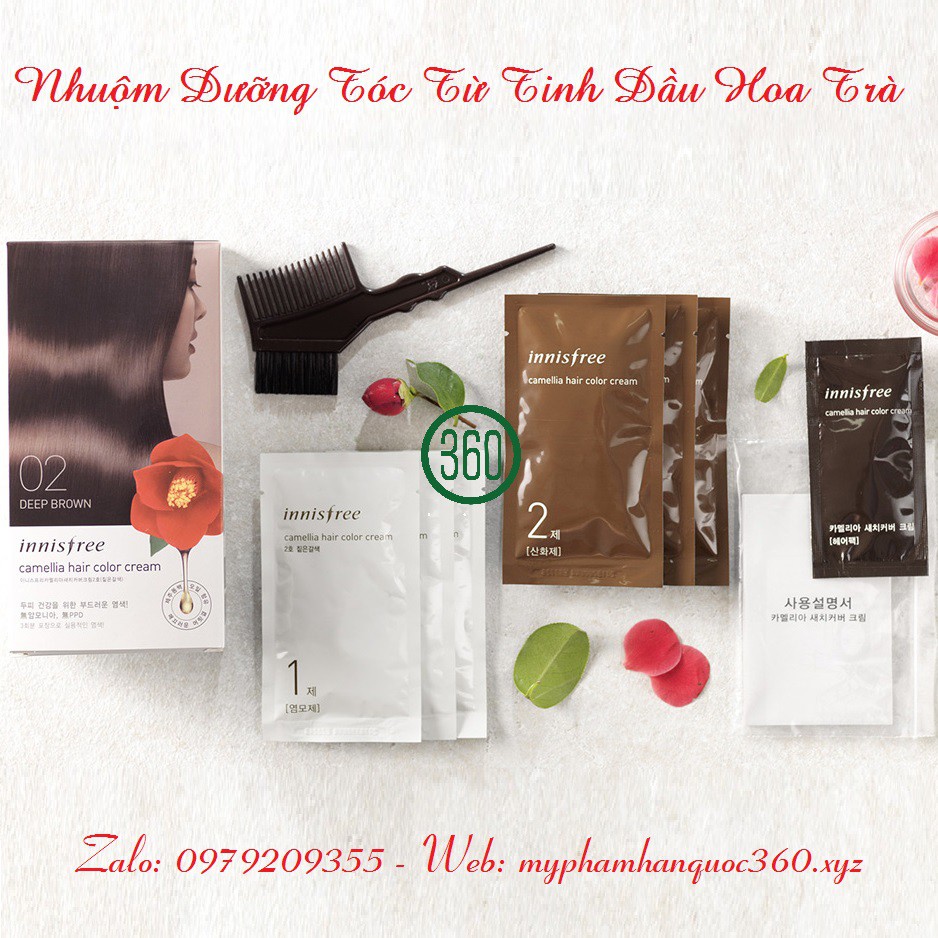 Nhuộm Dưỡng Tóc Từ Tinh Dầu Hoa Trà Innisfree Camellia Hair Color Cream 20g*3