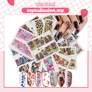 Bộ 12 miếng dán móng tay chuyển nước họa tiết da báo/hoa/ động vật độc đáo DIY