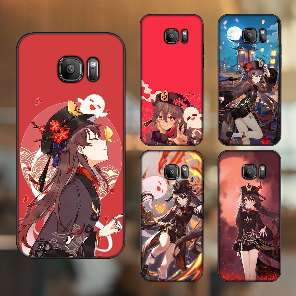 Ốp lưng Samsung S6, S6 Edge, S6 Edge Plus, S7, S7 Edge viền đen in hình Hutao Genshin Impact