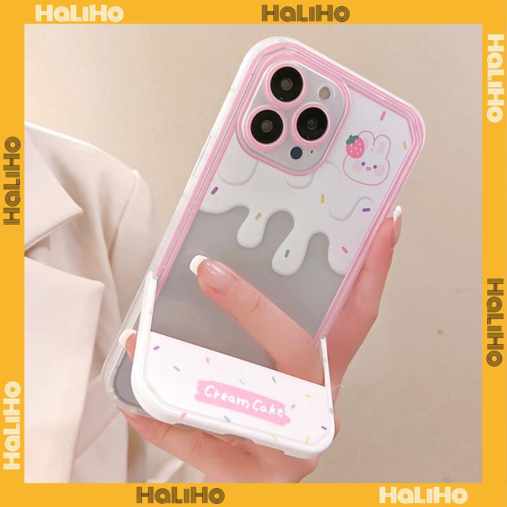 iPhone Case Acrylic Invisible Folding Stand Silicone Soft Case Airbag Shockproof Cover Camera Cream Bunny Cute Compatible For iPhone 11 Pro Max 13 Pro Max 12 Pro Max 7Plus xr XS