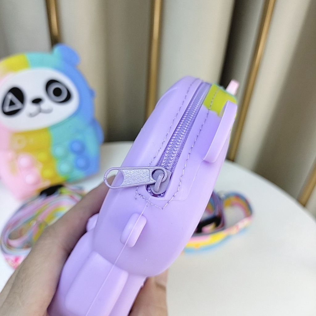 Túi đeo chéo vai mini cho bé gái trai, túi popit silicon trẻ em cute dễ thương hình thú Gấu Trúc