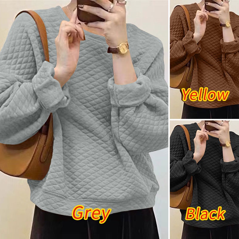 Áo sweatshirt ZANZEA tay dài cổ tròn dáng rộng màu trơn thời trang cho nữ