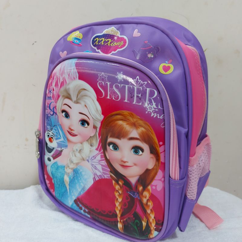 Balo trẻ em bé gái mầm non, balo elsa 3D cho bé gái từ 1 đến 5 tuổi chất liệu vải dù chống nước hai ngăn riêng biệt
