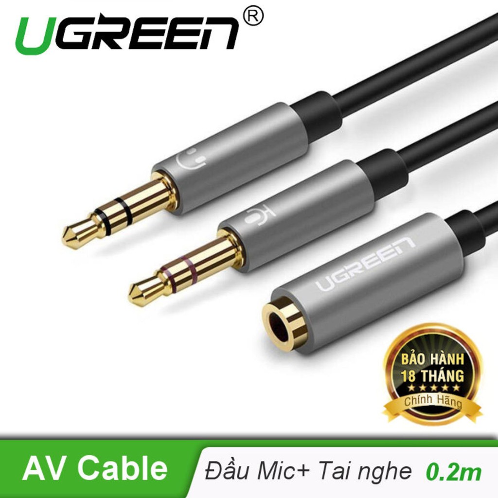 Dây Audio chuyển tai nghe 3.5mm sang 2 đầu Mic và Tai nghe dài 20CM UGREEN AV140 20899 - Hàng chính hãng