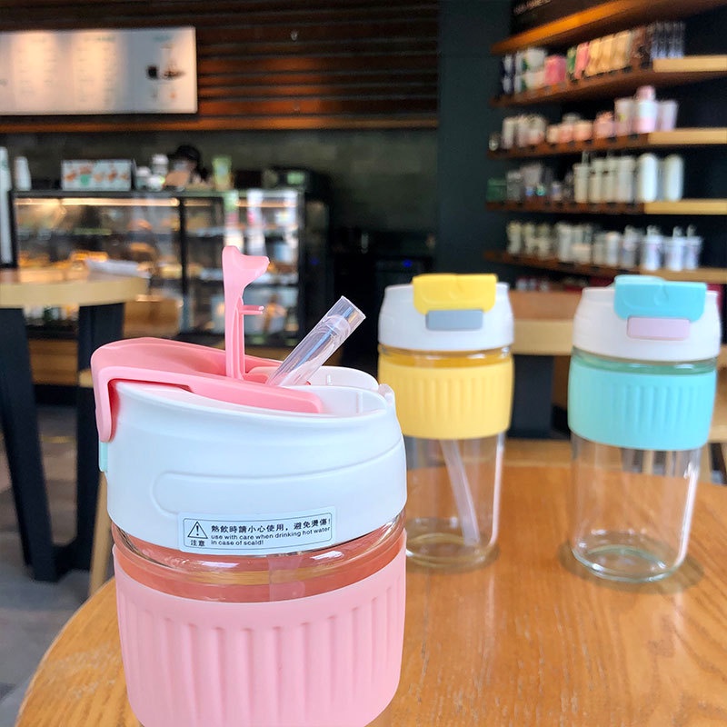 Bình thủy tinh uống trà sữa có ống hút xịn xò 380ml và 500ml