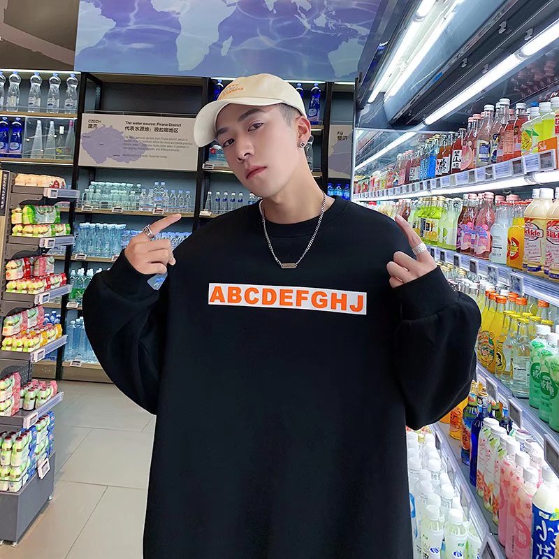 Áo sweater nỉ cotton in chữ đơn giản dáng rộng kiểu thu đông Ulzzang cho nam nữ