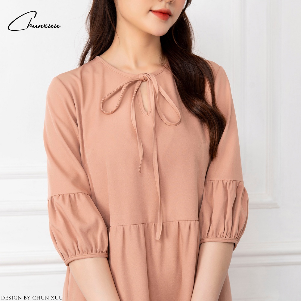 Váy babydoll thiết kế dáng suông tiểu thư thắt nơ ChunXuu V03