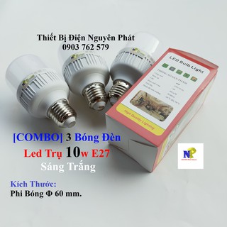 [COMBO] 3 Bóng Đèn Led Trụ 10w E27 Ánh Sáng Trắng - Tiết Kiệm Năng Lượng