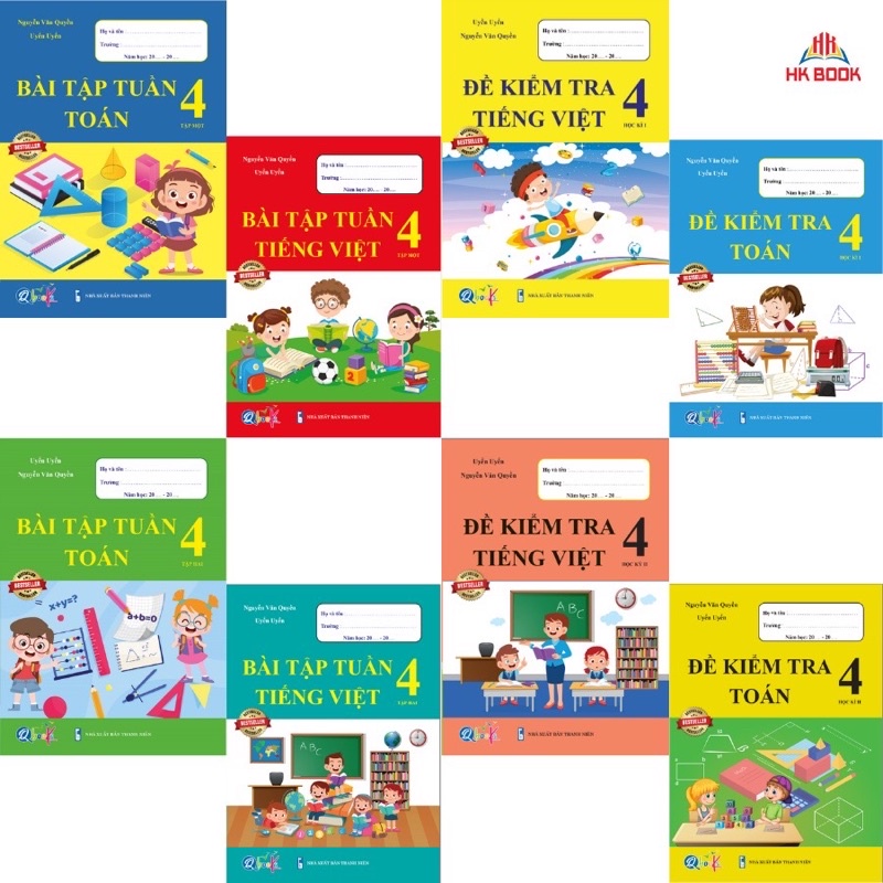 Sách - (8 cuốn) Bài Tập Tuần và Đề Kiểm Tra - Toán và Tiếng Việt 4 - Cả Năm