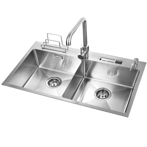 Chậu Rửa Chén Bát Inox 304 Đúc Kích Thước 8245cm Có Cài Dao, Gác Thớt (tặng rổ rút)