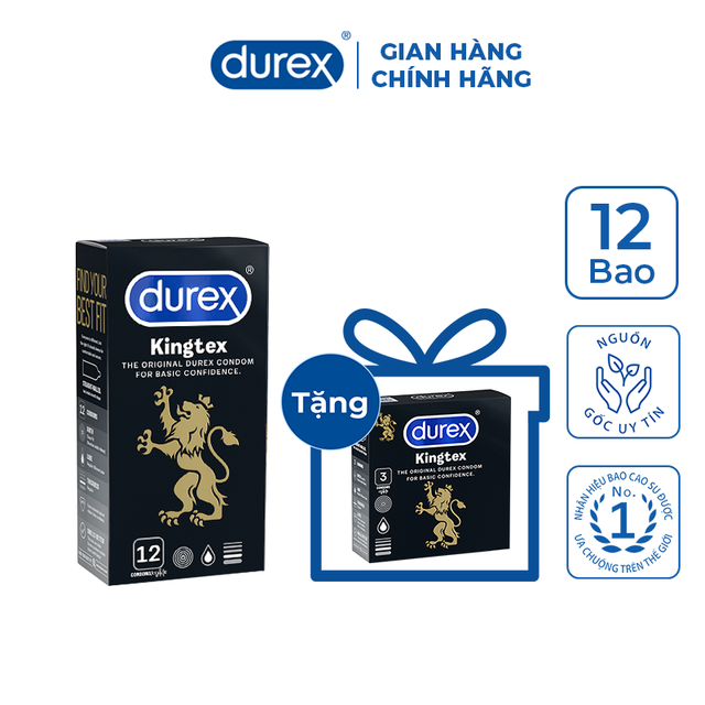 Bộ 1 Hộp Bao Cao Su Durex Kingtex (12 Cái/Hộ)p + 1 Hộp Bao Cao Su Kingtex (3 Cái/Hộp)