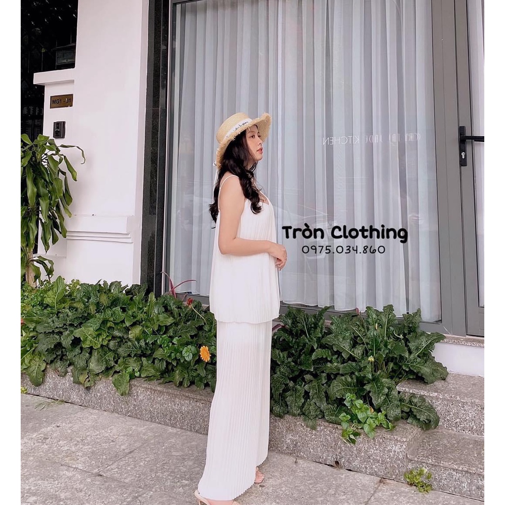Set nữ 2 dây trắng dập li bồng bềnh - Hàng có sẵn - Xưởng may Lộc Vân - V09