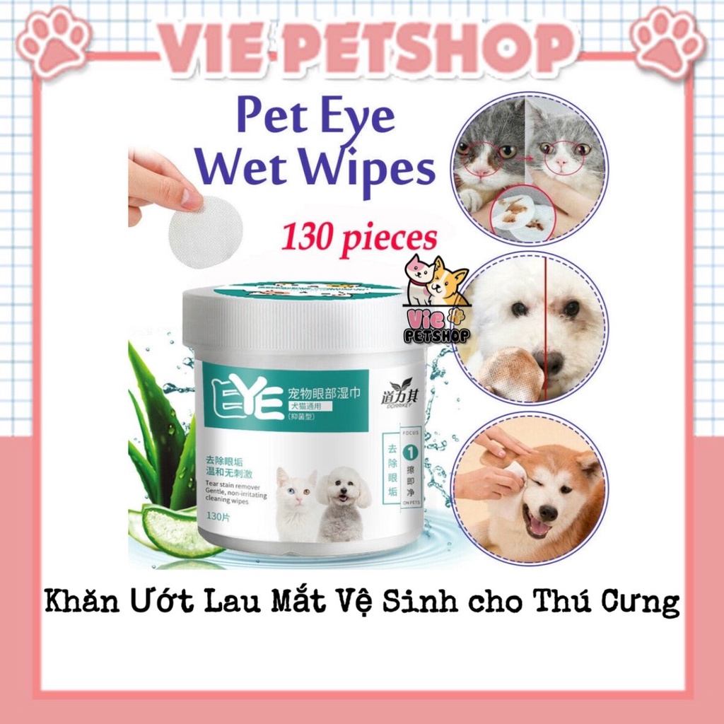 Khăn Ướt Lau Mắt Ố Bẩn cho Chó Mèo Dorrikey hộp 130 miếng | Vie PETSHOP