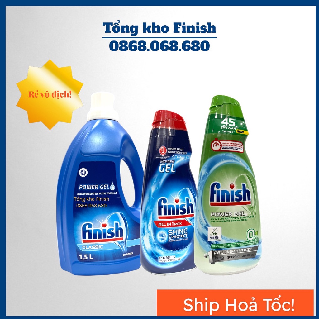 Gel rửa bát Finish - Gel rửa bát hữu cơ Eco 0% - dùng cho máy rửa bát