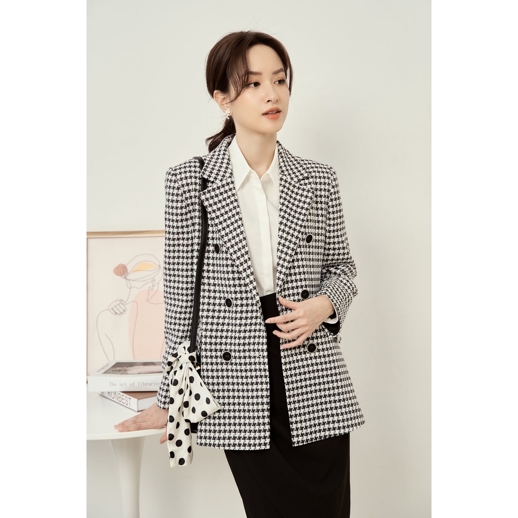 Áo blazer kẻ cổ ve túi cơi nắp 6 khuy TIINSTORE ADK242
