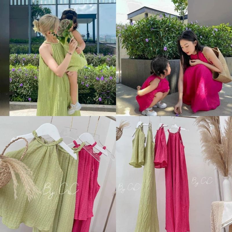 Váy cổ yếm mẹ và bé (hàng loại 1)