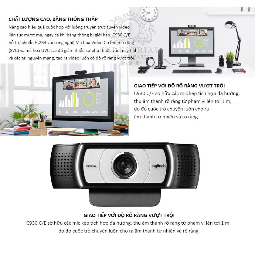 Webcam Logitech C930C/E full HD 1080P họp trực tuyến học online bảo hành chính hãng 12 tháng tặng chân máy cao cấp