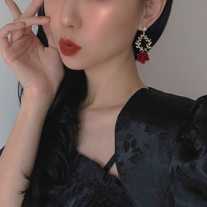 Bông Tai Đính Nơ Nhung Đỏ Phong Cách Hàn Quốc Thời Trang Cho Nữ