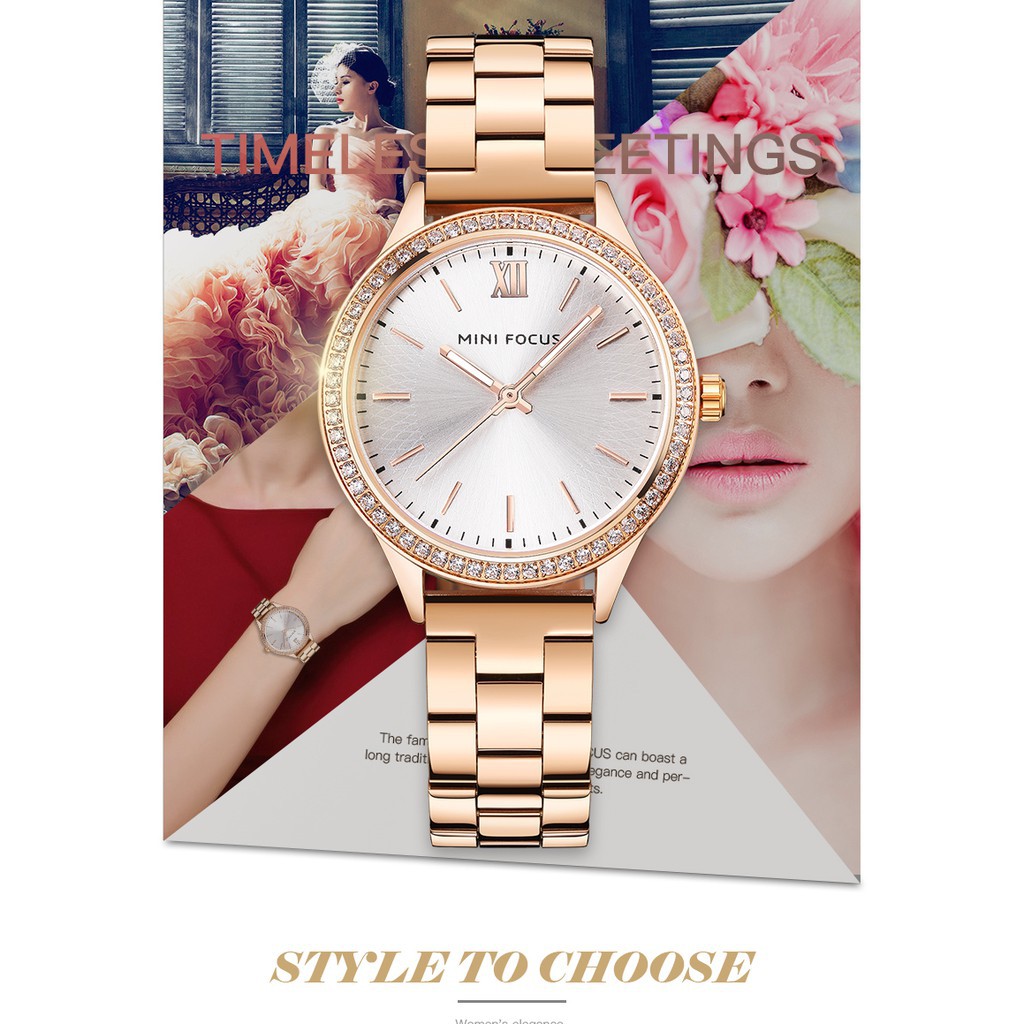 ĐỒNG HỒ NỮ MINI FOCUS 0043L DÂY THÉP CHÍNH HÃNG,MẶT TRÒN VIỀN ĐÍNH ĐÁ SANG TRỌNG Bán lẻ giá sỉ