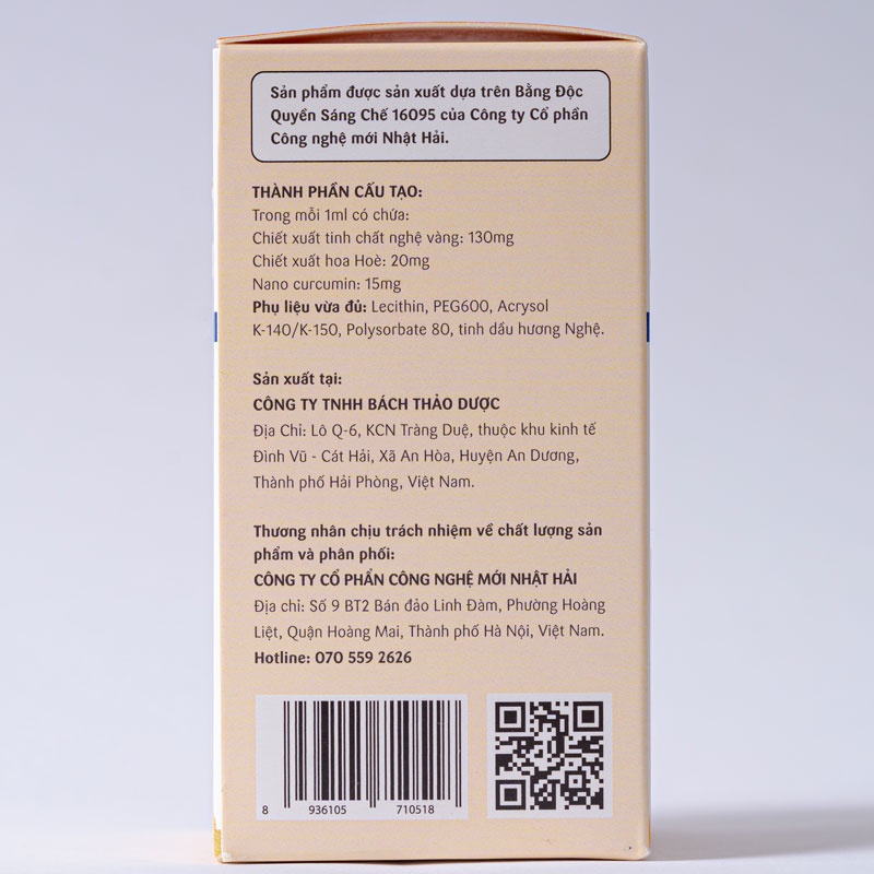 Dung dịch Nano Curcumin OIC -Hỗ trợ bảo vệ liêm mạc dạ dày, làm lành vết thương do viêm loét dạ dày, hành tá tràng.
