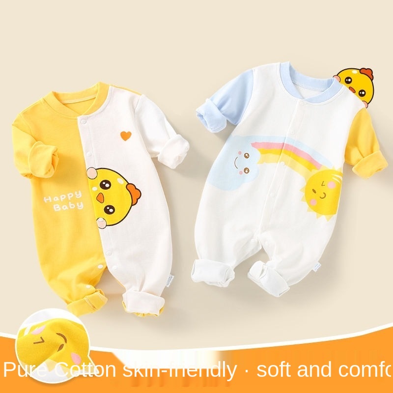 Bộ đồ ngủ liền thân tay dài chất liệu Cotton thời trang xuân thu cho bé sơ sinh