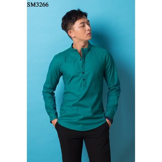 ÁO SƠ MI NAM CỔ TRỤ XANH CỔ VỊT