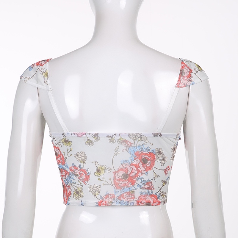 Áo Tank Top Cổ Vuông In Họa Tiết Hoa Thắt Nơ Xinh Xắn Thời Trang Cho Nữ