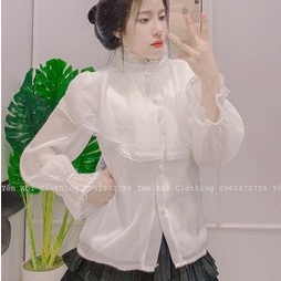 Áo sơ mi trắng nữ NHẬT LINH thiết kế tay dài cổ trụ phối bèo tiểu thư xinh xắn - A561