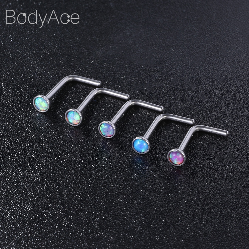 Set 5 Khuyên Xỏ Mũi Bằng Thép Không Gỉ Đính Đá Opal Thời Trang 20G