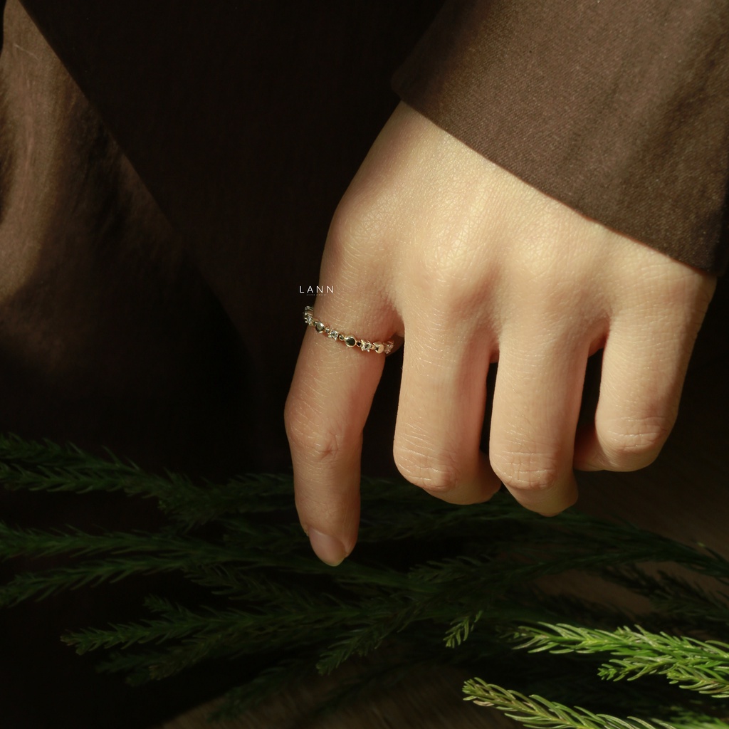 Nhẫn đá mix bi tròn BẠC S925 LANN R286 Thanh lịch, Hiện đại, phong cách Hàn Quốc