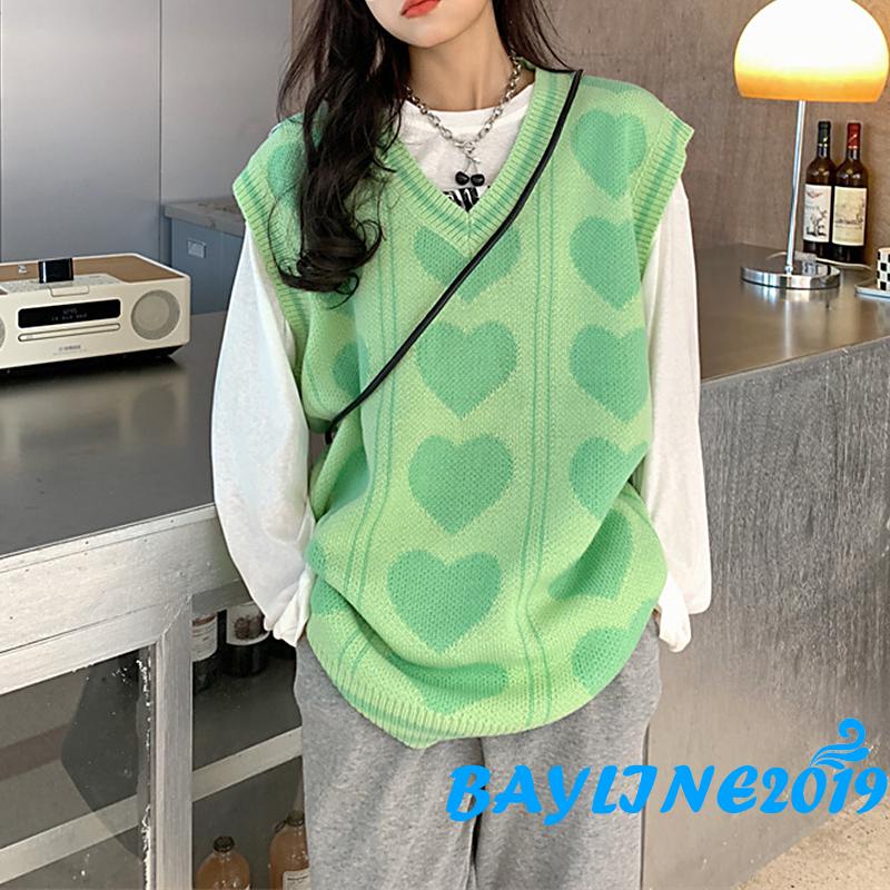 ☜Áo Khoác Cardigan Cổ Chữ V Sát Nách Phối Hình Trái Tim Thời Trang Thu Đông Cho Nữ