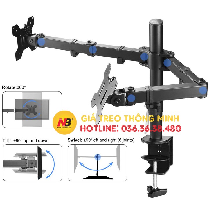 Giá Treo 2 Màn Hình M052 17 - 27 Inch - Tay Treo Hai Màn Hình Kẹp Thành Bàn [ Rẻ Hơn NB F160 - NB H180 ] | BigBuy360 - bigbuy360.vn