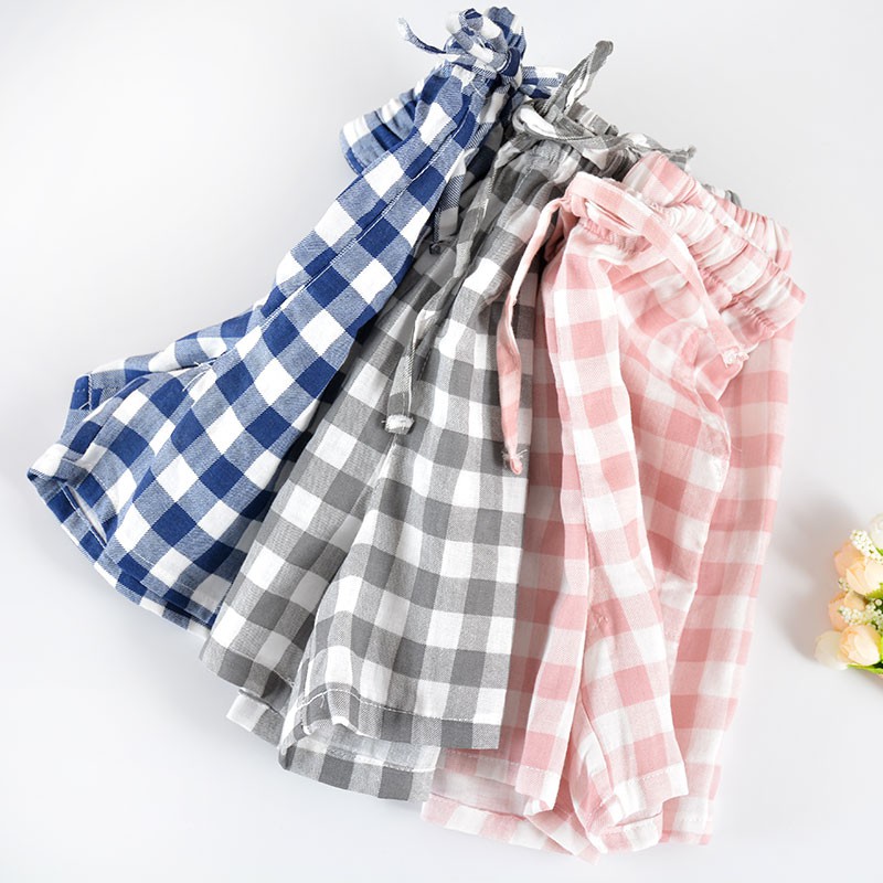 Quần Short Ngủ Vải Cotton Kẻ Sọc Dáng Rộng Kiểu Nhật Bản Cho Các Cặp Đôi