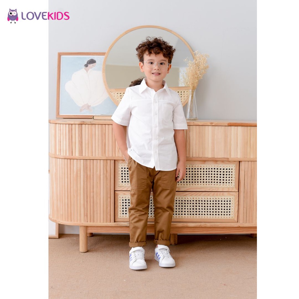 Áo Sơ Mi Bé Trai Lovekids, kiểu dáng basic, áo sơ mi cho bé trai cộc tay organic cotton - Lovekids