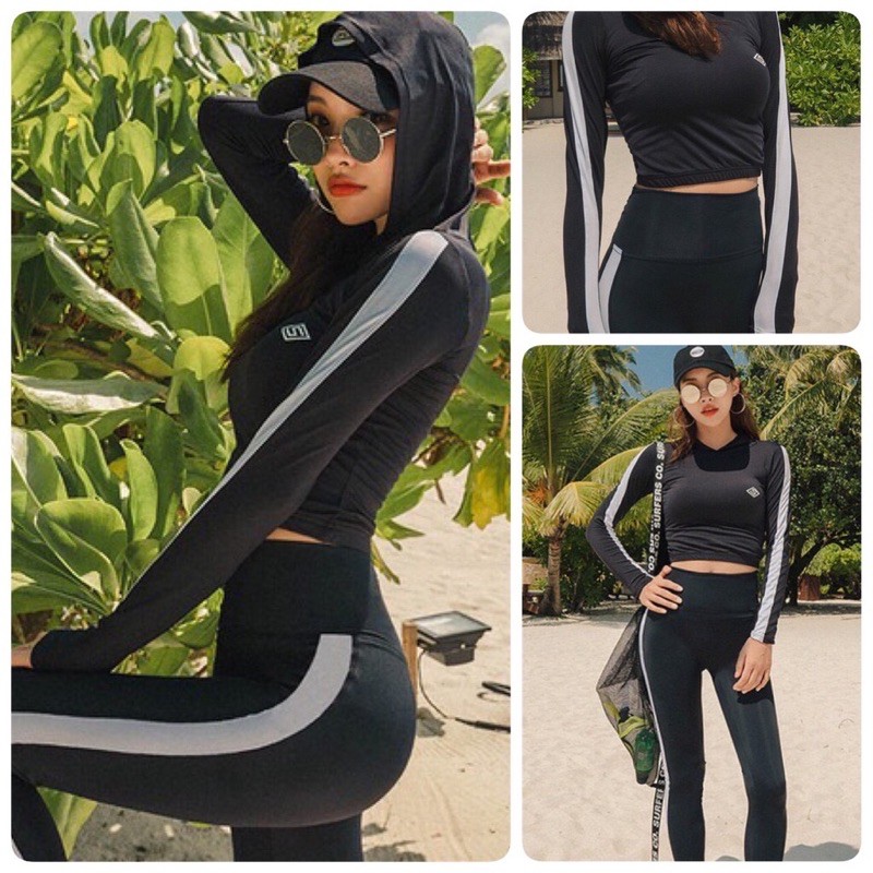 [ HÀNG HOT+ ẢNH THẬT] Bikini đồ bơi tay dài quần dài phối viền sọc