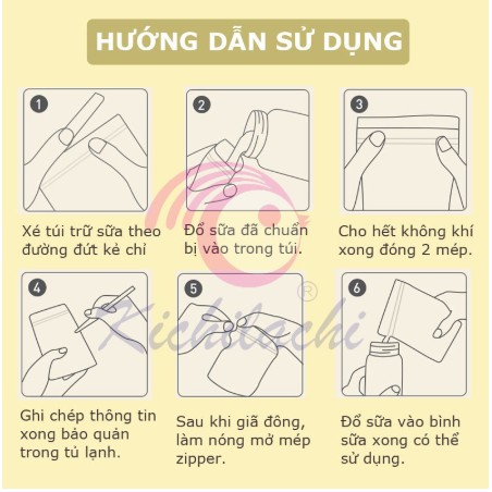 Túi Trữ Sữa KICHI 200ml, 30+2/hộp, Không BPA>2 khóa Zipper, Có Vòi