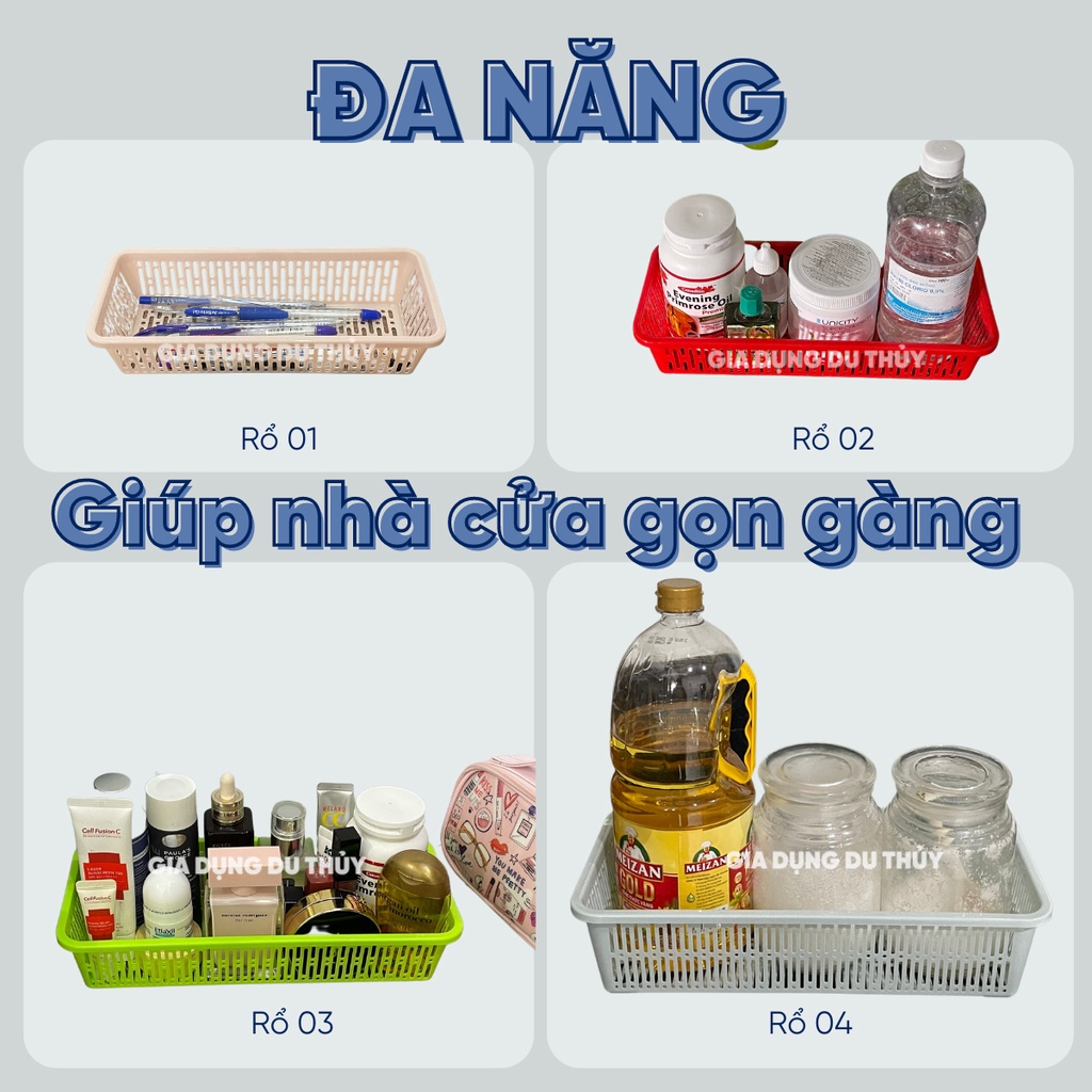Rổ nhựa chữ nhật dài nhiều màu đựng bút viết, đựng vật dụng dài nhiều màu với 4 kích thước, nhựa pp chính phẩm, bền đẹp