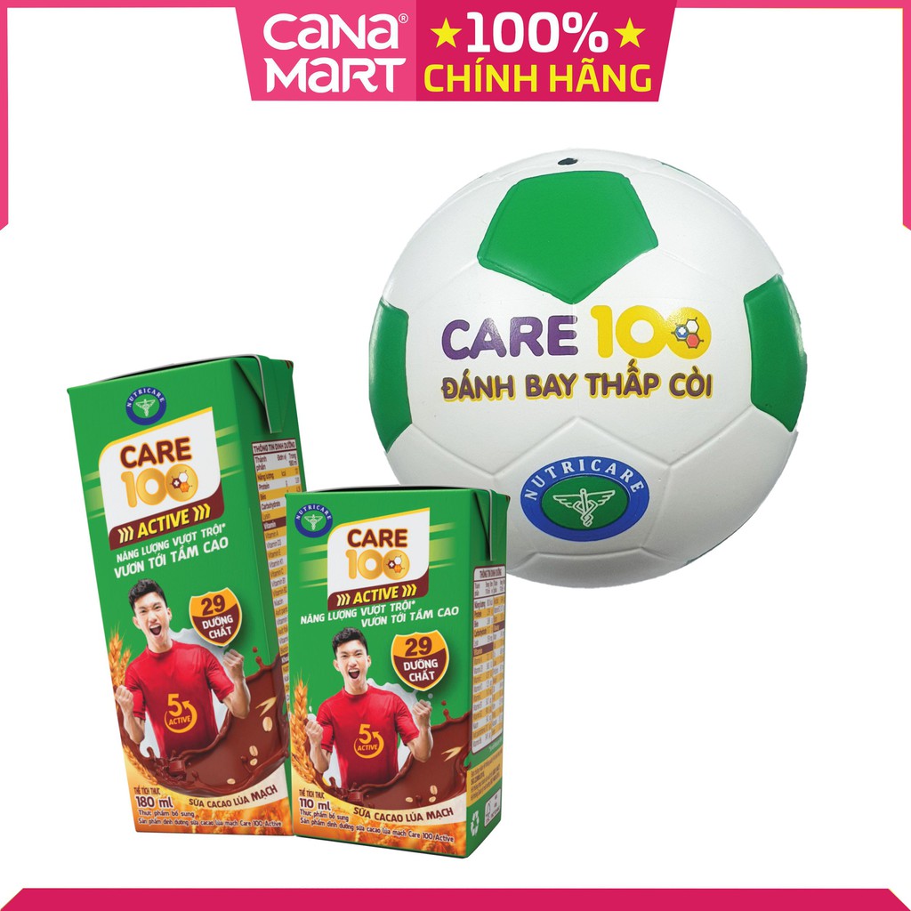 COMBO 2 thùng Sữa ca cao lúa mạch tăng chiều cao Care 100 Active 180ml tặng 1 trái banh