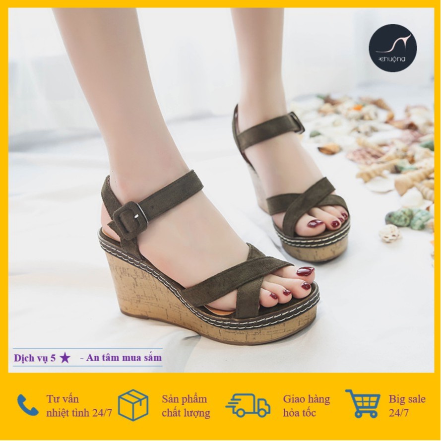 [ ẢNH THẬT ] Giày Sandal Nữ Đế Xuồng Họa Tiết Quai Chéo Thời Thượng Hàn Quốc 9cm