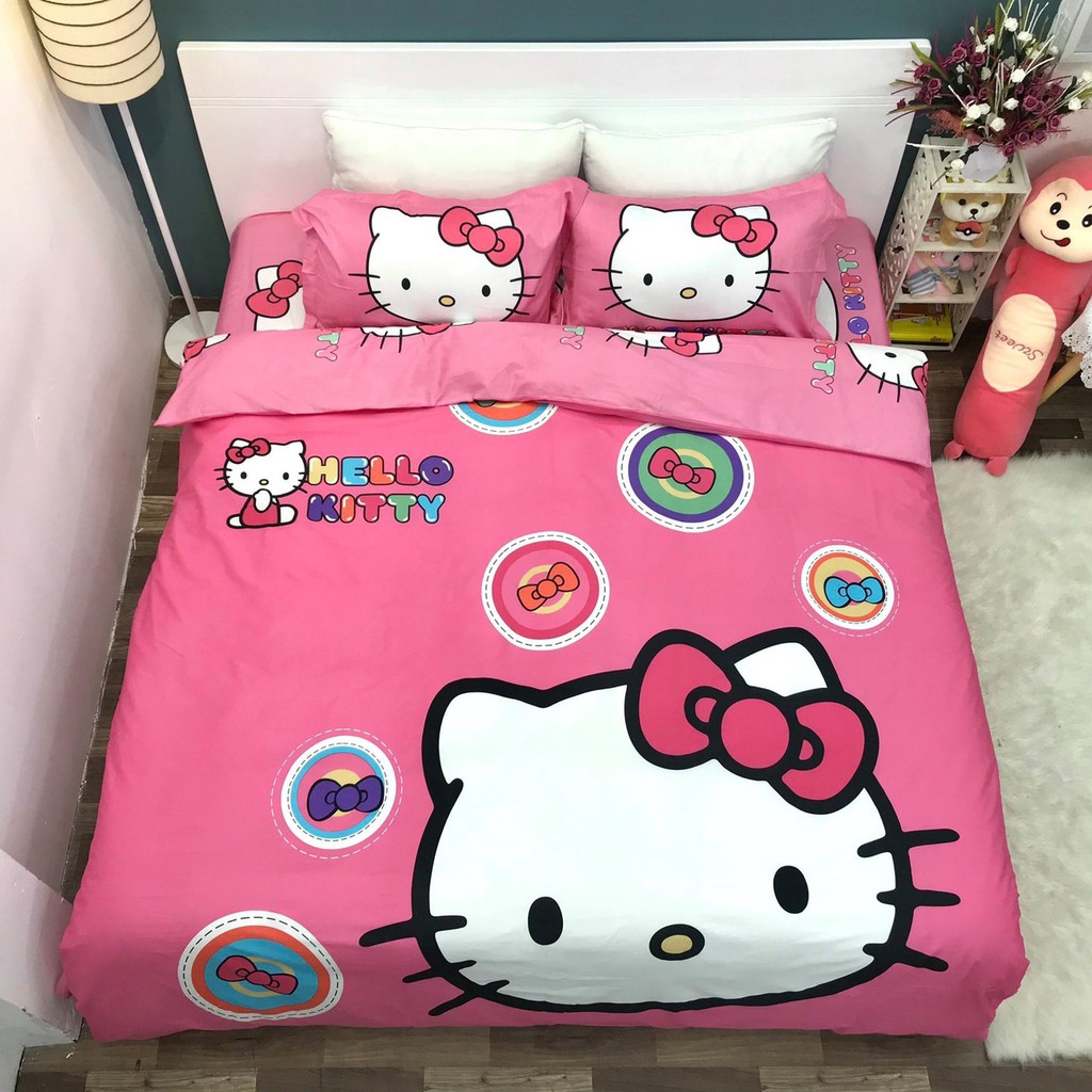 Bộ Chăn Ga Gối Cotton 100% Hello Kitty