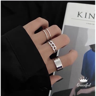 Set 3 nhẫn nữ hàn quốc Graceful thời trang, nhẫn nữ titan cá tính