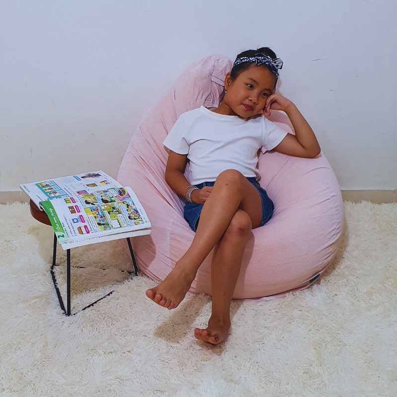 Ghế Lười Hạt Xốp 3ii Home Hình Trái Lê Size M 80x100cm Màu Hồng Nhạt Vải Thun Lạnh Cao Cấp Khán Khuẩn Chống Bám Bụi