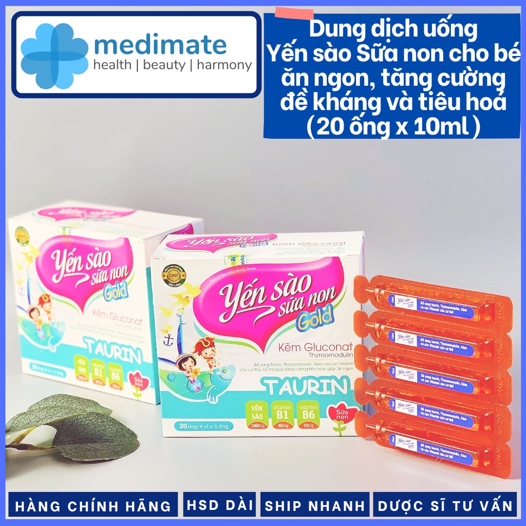 Siro Yến Sào Sữa Non Gold với Acid Amin, Kẽm và Vitamin cho bé ăn ngon, tăng cường miễn dịch (20 ống x 10ml)