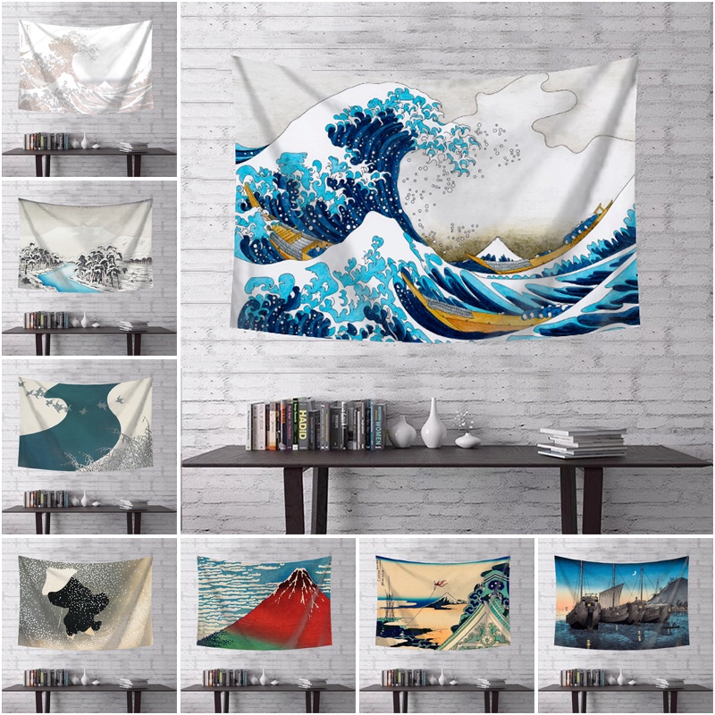 Thảm Treo Tường Trang Trí Kèm Kẹp Phong Cách Ukiyo-e Nhật Bản